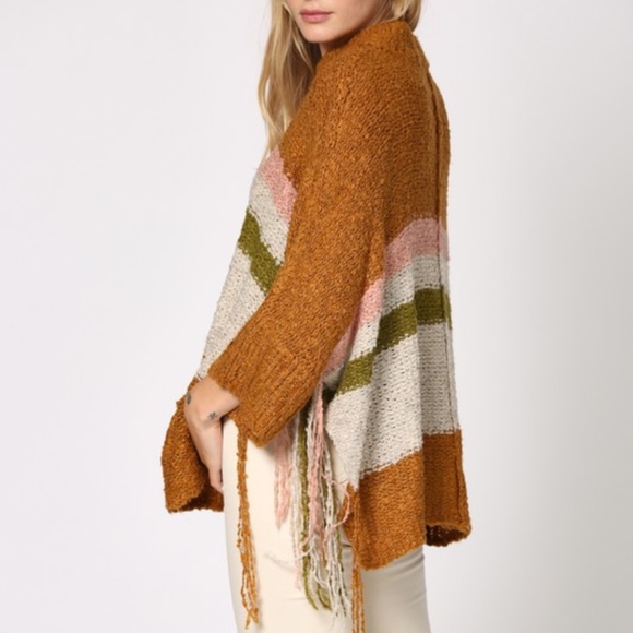 Last 1! NWT Boho fringe striped poncho Sweater - Picture 5 of 9
